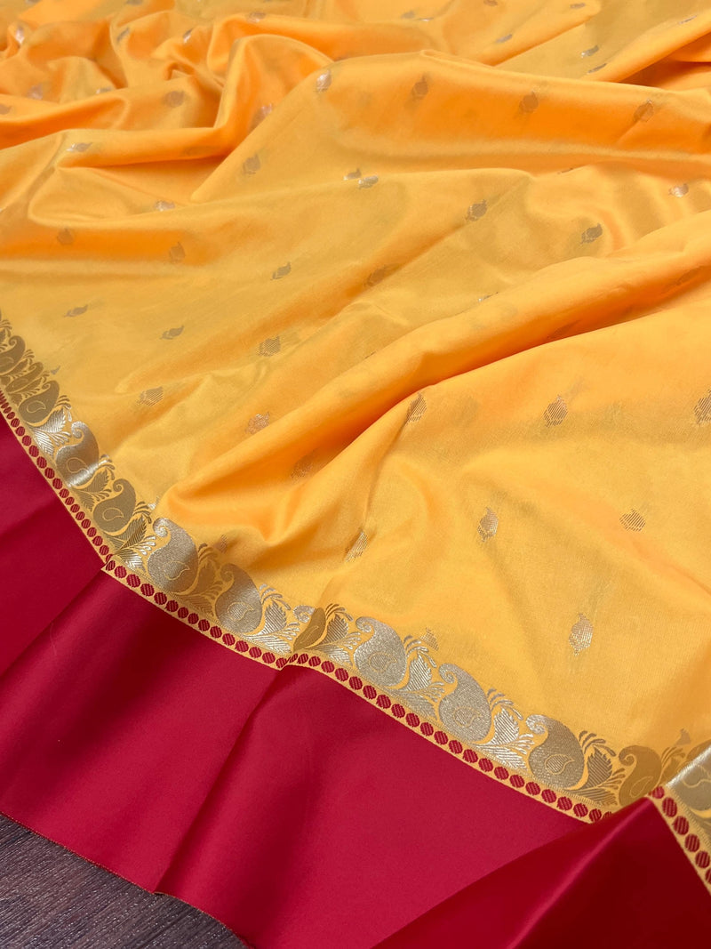 Statement Designer Yellow with Red border and Pallu Saree | Banarasi Silk Saree | Soft Silk Saree | Festival Indian Wear