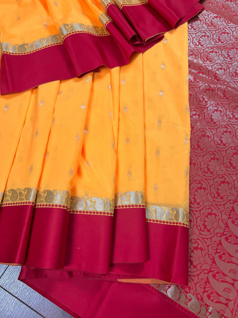 Statement Designer Yellow with Red border and Pallu Saree | Banarasi Silk Saree | Soft Silk Saree | Festival Indian Wear