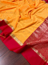 Statement Designer Yellow with Red border and Pallu Saree | Banarasi Silk Saree | Soft Silk Saree | Festival Indian Wear