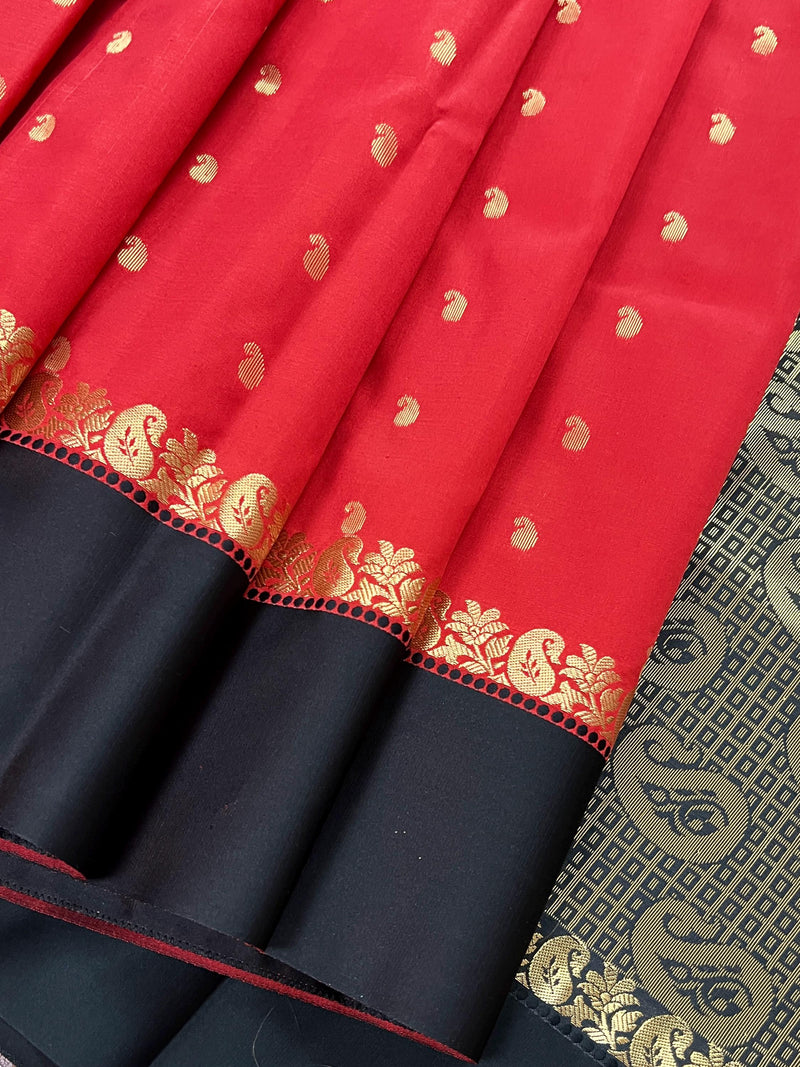 Statement Designer Red with Black border and Pallu Saree | Banarasi Silk Saree | Soft Silk Saree