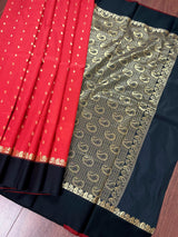 Statement Designer Red with Black border and Pallu Saree | Banarasi Silk Saree | Soft Silk Saree