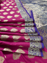 Mauve Pink Traditional Banarasi Handloom Saree in Banarasi Silk with Muted Gold Zari Weaving - Muted Gold Buttas - Grand Pallu