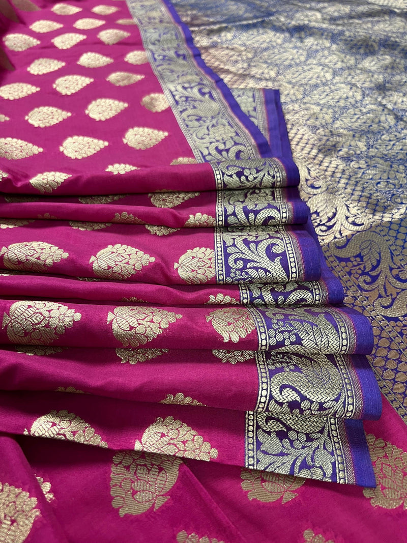 Mauve Pink Traditional Banarasi Handloom Saree in Banarasi Silk with Muted Gold Zari Weaving - Muted Gold Buttas - Grand Pallu