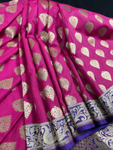 Mauve Pink Traditional Banarasi Handloom Saree in Banarasi Silk with Muted Gold Zari Weaving - Muted Gold Buttas - Grand Pallu