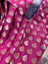 Mauve Pink Traditional Banarasi Handloom Saree in Banarasi Silk with Muted Gold Zari Weaving - Muted Gold Buttas - Grand Pallu