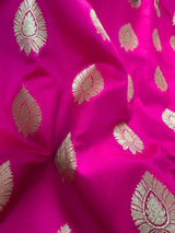 Hot Pink with Green and Blue color combination Traditional Satin Border Banarasi Handloom Soft Silk Saree | Silk Sarees