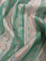 Handmade Pastel Sea Green Color Organza Silk Saree Saree with Muted Gold Zari with Floral Border | Banarasi Light Weight Soft Saree