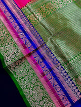 Pink and Green Color Pure Katan Silk Saree with Cooper Zari Weave | Pure Silk Sarees | Pink Color Sarees | SILK MARK CERTIFIED