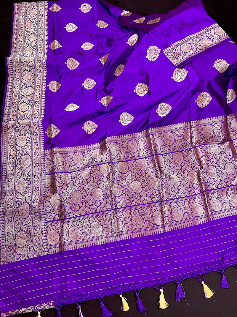 Purple Color Pure Banarasi Katan Silk Saree with Copper Zari | Banarasi Silk Saree | Handwoven Sarees | SILK Mark Certified Saree