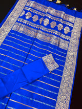 Royal Blue Color Pure Banarasi Katan Silk Saree with Copper and Sliver Zari | SILK Mark Certified