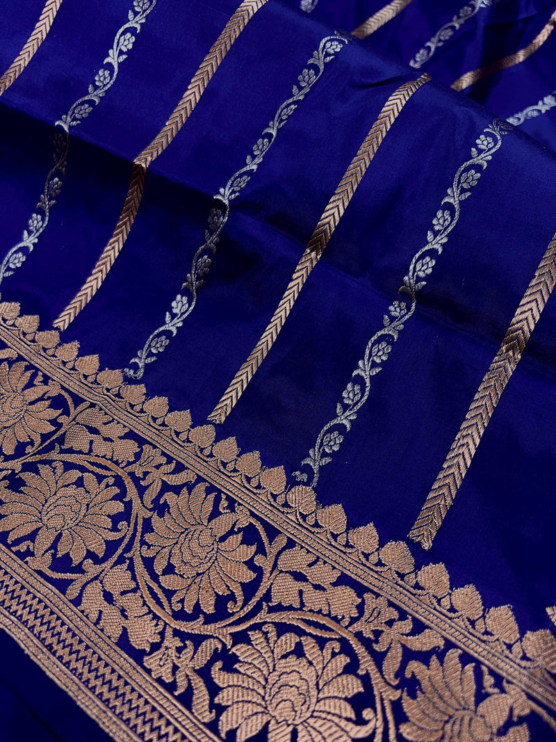 Blue Pure Banarasi Katan Silk Saree with Copper and Sliver Zari | SILK Mark Certified