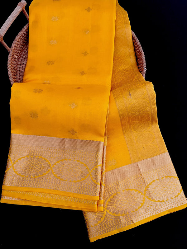 Yellow Gold Pure Soft Kanjivaram Silk Saree - Muted Copper Color Zari - Heirloom Kanchipuram Pure Soft Silk Sari -  SILK MARK CERTIFIED