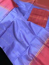 Lavender Pure Kanjivaram Soft Silk Handloom Saree with Onion Pink Pallu and Blouse | Muted Zari Work | SILK MARK CERTIFIED