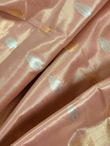 Pastel Rose Pink Color Soft Tissue Silk Saree with Banarasi Borders and Pallu | Copper and Sliver Leaves Buttas | Banarasi Soft Tissue Saree