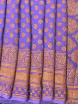 Lavender Color Pure Khaddi Georgette Banarasi Silk Saree with Copper Zari - SILK MARK CERTIFIED