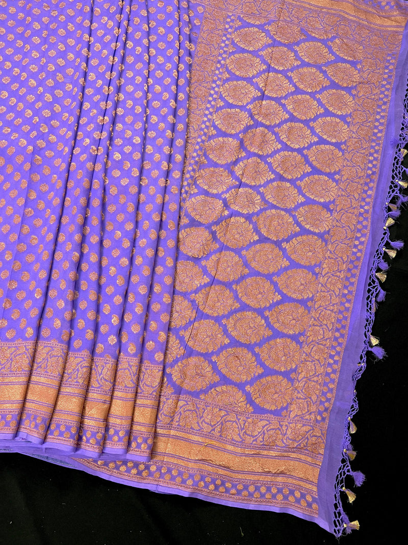 Lavender Color Pure Khaddi Georgette Banarasi Silk Saree with Copper Zari - SILK MARK CERTIFIED