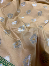 Beige Color Traditional Banarasi Silk Handloom Saree -Green and Blue Combination with Beige Silk Saree