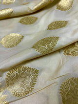 Cream Color Banarasi Saree - Soft Handloom Banarasi Silk Saree - Muted Gold Zari Weave