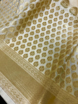 Beige Cream Color Saree with Muted Gold Zari Waave -  Traditional Banarasi Soft Silk Handloom Saree