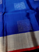 Blue and Peach Pink Pure Soft Kanjivaram Silk Saree - Muted Gold Color Zari - Heirloom Kanchipuram Pure Silk  -  SILK MARK CERTIFIED