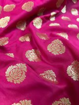 Pink with Blue Color Traditional Banarasi Handloom Silk Saree - Wide Border - Floral Butta - Banarasi Silk Saree