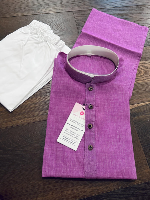 Lilac Color Cotton Kurta with White Pajama