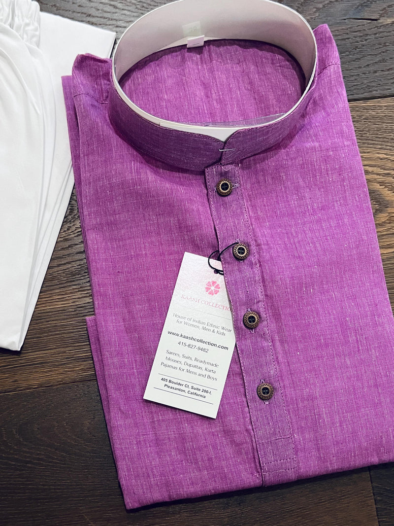 Lilac Color Cotton Kurta with White Pajama