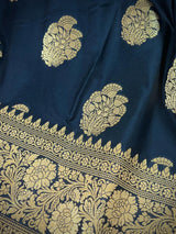 Black Color Traditional Banarasi Handloom Silk Saree in Muted Yellow Gold Muted Zari Weave