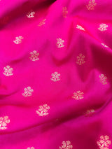 Handmade Hot Pink Color Soft Silk Saree - Muted Gold Resham Zari Weave  - Brocade Blouse - Light Weight Easy Drape Saree - Gift For Her