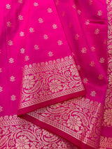 Handmade Hot Pink Color Soft Silk Saree - Muted Gold Resham Zari Weave  - Brocade Blouse - Light Weight Easy Drape Saree - Gift For Her