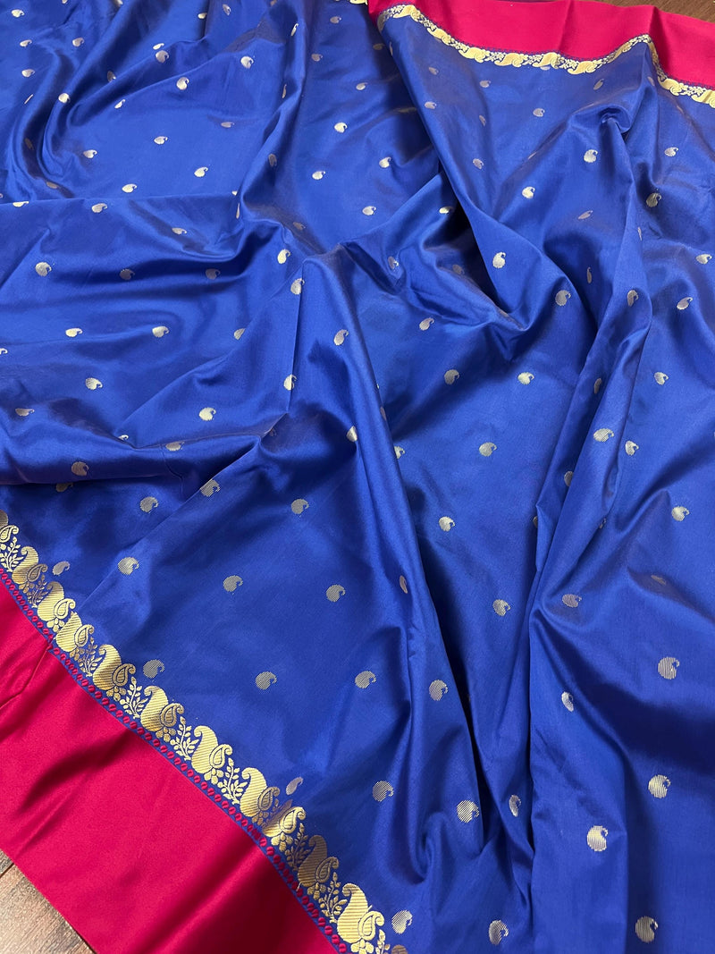 Statement Designer Blue with Magenta Pink border and Pallu Saree | Banarasi Silk Saree | Soft Silk Saree | Festival Indian Wear