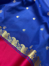 Statement Designer Blue with Magenta Pink border and Pallu Saree | Banarasi Silk Saree | Soft Silk Saree | Festival Indian Wear