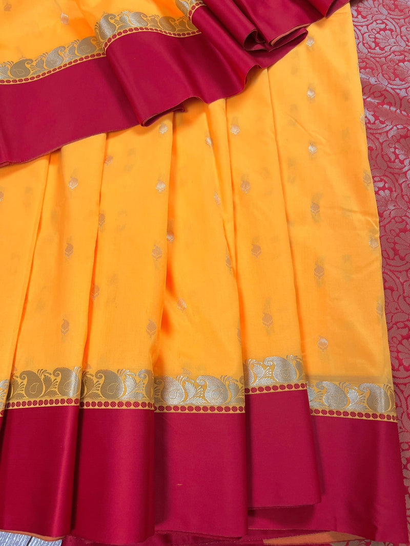 Statement Designer Yellow with Red border and Pallu Saree | Banarasi Silk Saree | Soft Silk Saree | Festival Indian Wear