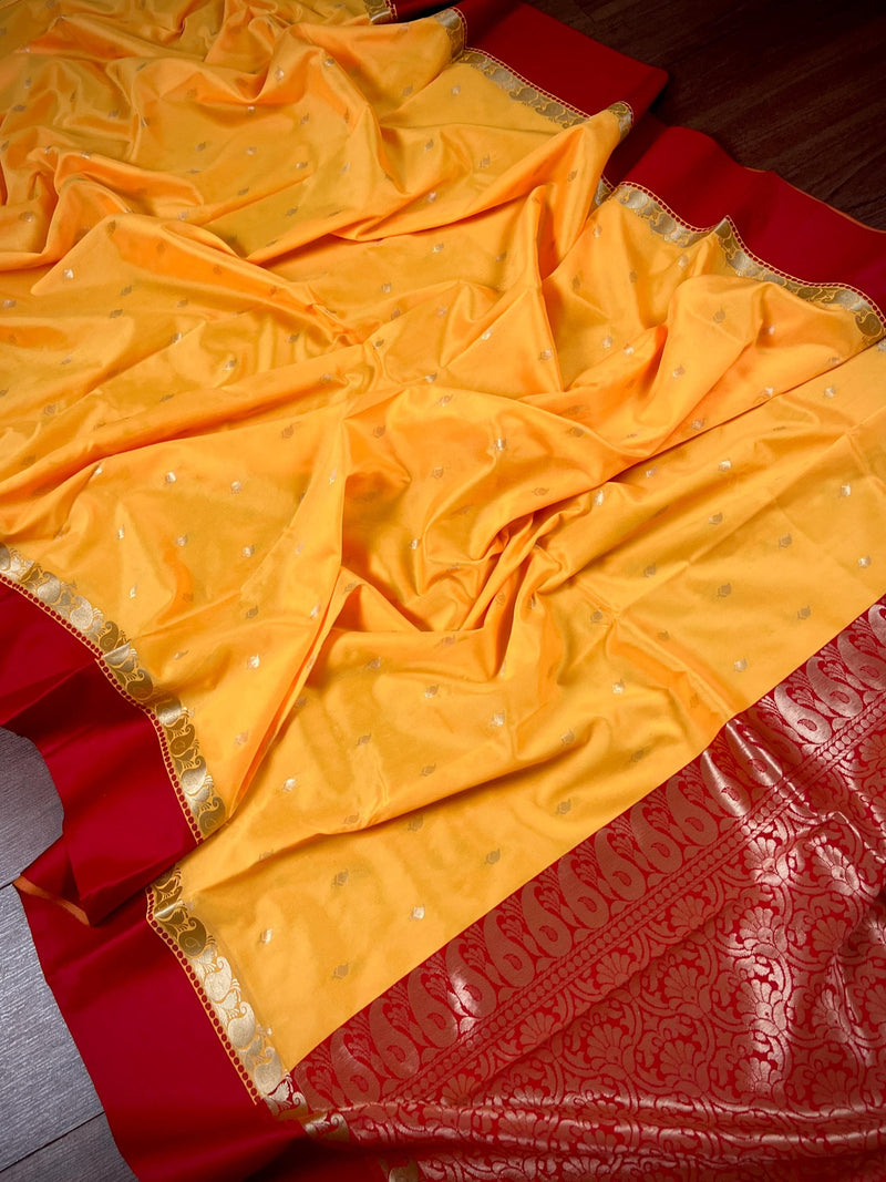 Statement Designer Yellow with Red border and Pallu Saree | Banarasi Silk Saree | Soft Silk Saree | Festival Indian Wear