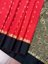 Statement Designer Red with Black border and Pallu Saree | Banarasi Silk Saree | Soft Silk Saree