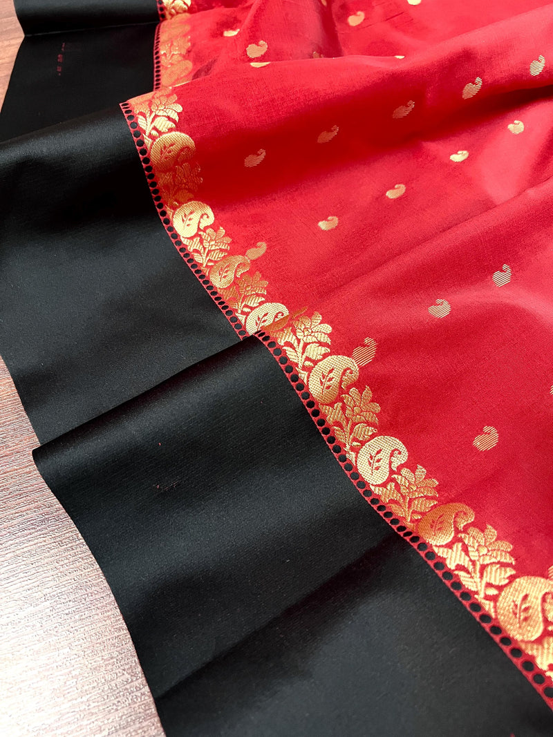 Statement Designer Red with Black border and Pallu Saree | Banarasi Silk Saree | Soft Silk Saree