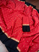 Statement Designer Red with Black border and Pallu Saree | Banarasi Silk Saree | Soft Silk Saree