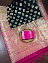 Black with Pink Color Traditional Banarasi Silk Handloom Saree