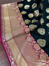 Black with Pink Color Traditional Banarasi Silk Handloom Saree