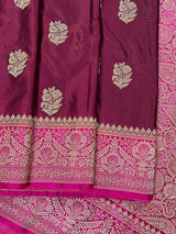 Semi Pure Wine and Hot Pink Color Soft Mashru Silk handloom Saree with Muted Gold Zari Weave | Banarasi Mashru Silk Saree