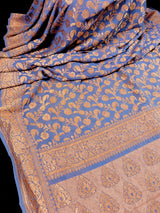 Lavender Color Pure Khaddi Georgette Banarasi Silk Saree with Antique Copper Zari Weave | Lavender Color Saree | SILK MARK CERTIFIED