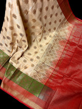 Beige with Red combination Traditional Banarasi Silk Saree with Copper Zari Weave