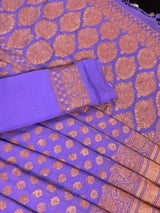 Lavender Color Pure Khaddi Georgette Banarasi Silk Saree with Copper Zari - SILK MARK CERTIFIED