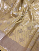 Beige Gold Saree with Muted Sliver Zari Waave -  Traditional Banarasi Soft Silk Handloom Saree