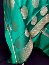 Green color Banarasi Silk Chakra Designer Dupatta | Light Weight Dupatta  | Stole | Benarasi Dupatta | Gift For Her