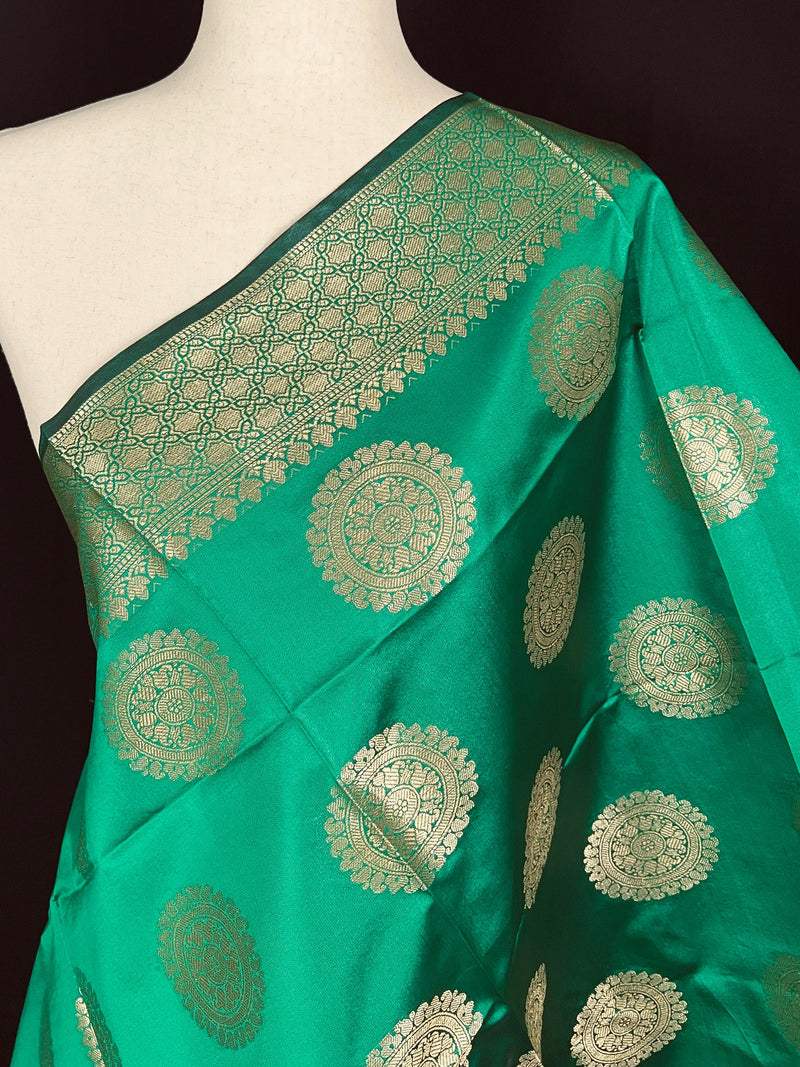 Green color Banarasi Silk Chakra Designer Dupatta | Light Weight Dupatta  | Stole | Benarasi Dupatta | Gift For Her