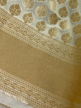 Beige Cream Color Saree with Muted Gold Zari Waave -  Traditional Banarasi Soft Silk Handloom Saree