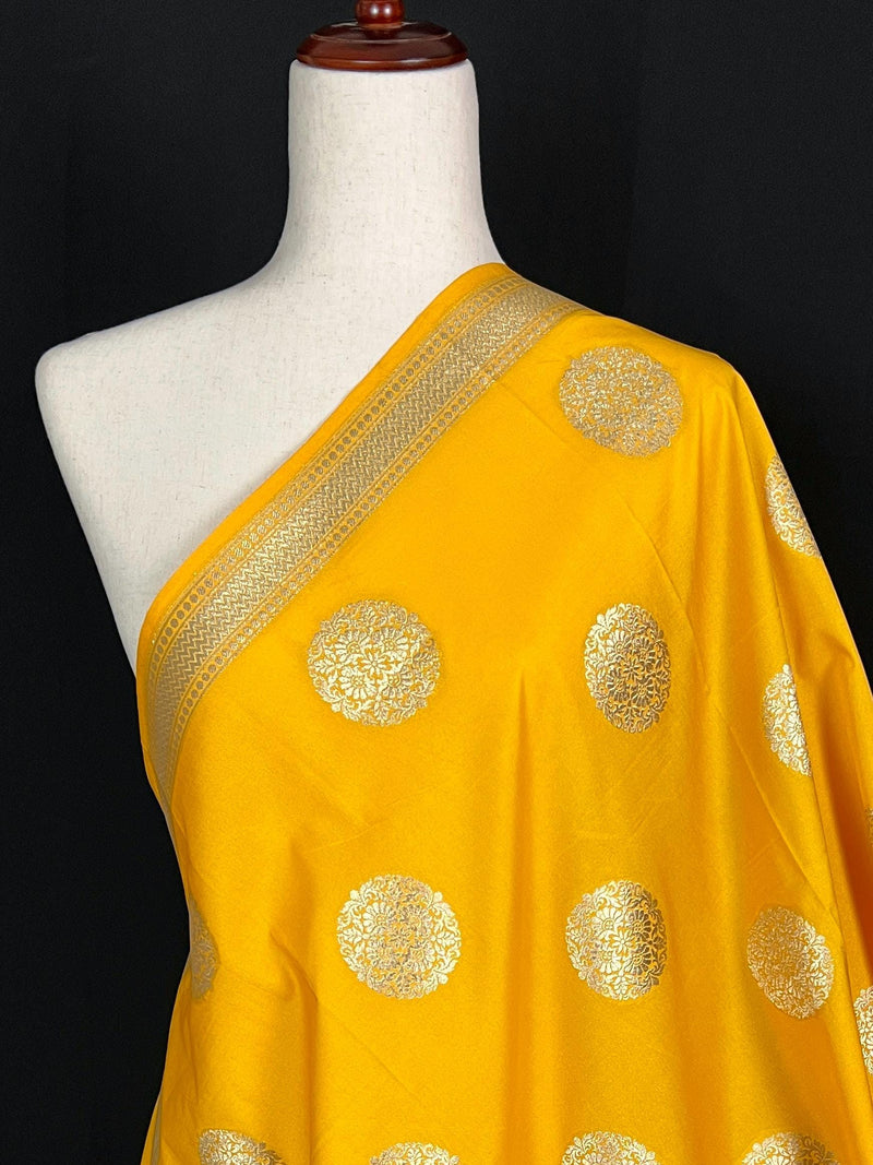 Yellow Color Handmade Soft Silk Zari Weaved Dupatta with Chakras with Grand Flower Borders | Indian Dupatta | Gift For Her | Lehenga dupatta