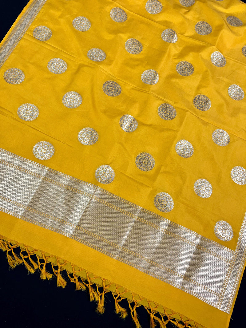 Yellow Color Handmade Soft Silk Zari Weaved Dupatta with Chakras with Grand Flower Borders | Indian Dupatta | Gift For Her | Lehenga dupatta