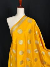 Yellow Color Handmade Soft Silk Zari Weaved Dupatta with Chakras with Grand Flower Borders | Indian Dupatta | Gift For Her | Lehenga dupatta